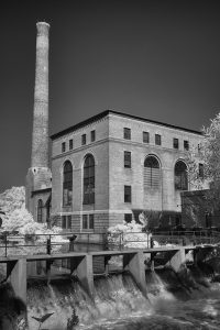 building with smoke stack