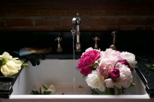 flowers by sink