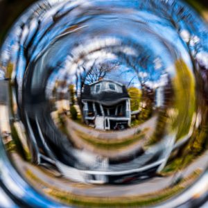 house and trees in a bubble