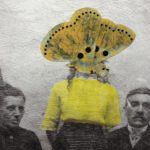 Collage image of woman with moth wings for a face